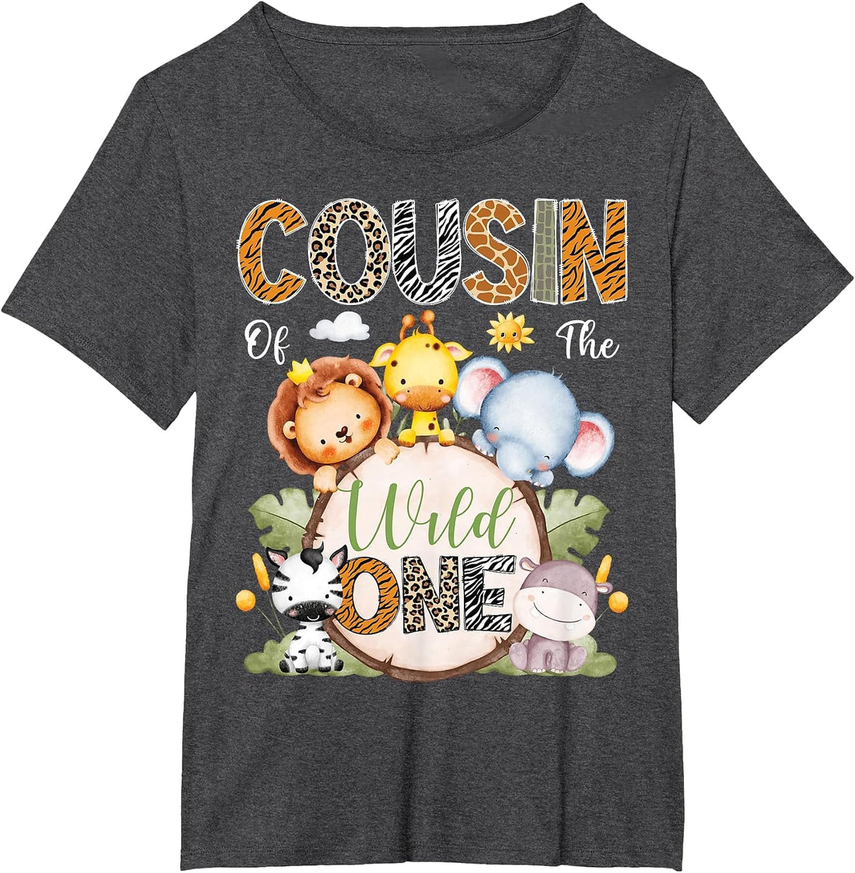 Cousin of The Wild One 1St Birthday Boy Safari Jungle T-Shirt - Dark Heather Grey