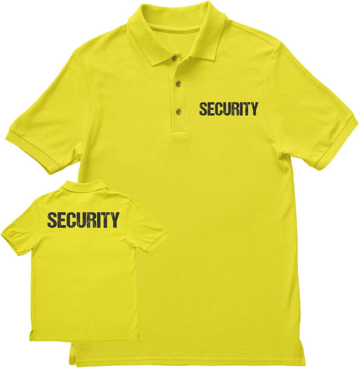 NYC FACTORY Security Polo Shirt Distressed Front Back Print Mens Tee Staff Event Uniform Bouncer Screen Printed - Safety