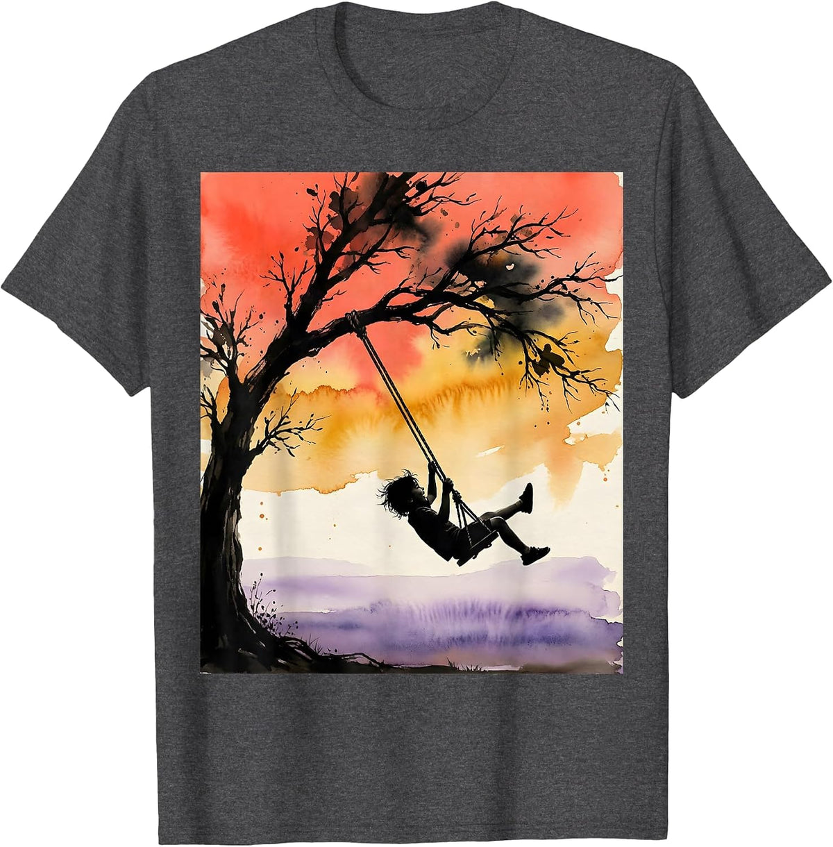 Autism Awareness Child Swinging Sunset Graphic T-Shirt - Dark Heather Grey