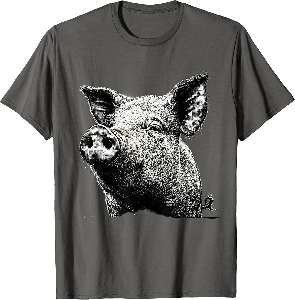 Oversized Pig Head Cute Farm Animal Lover Humor T-Shirt - Asphalt Grey