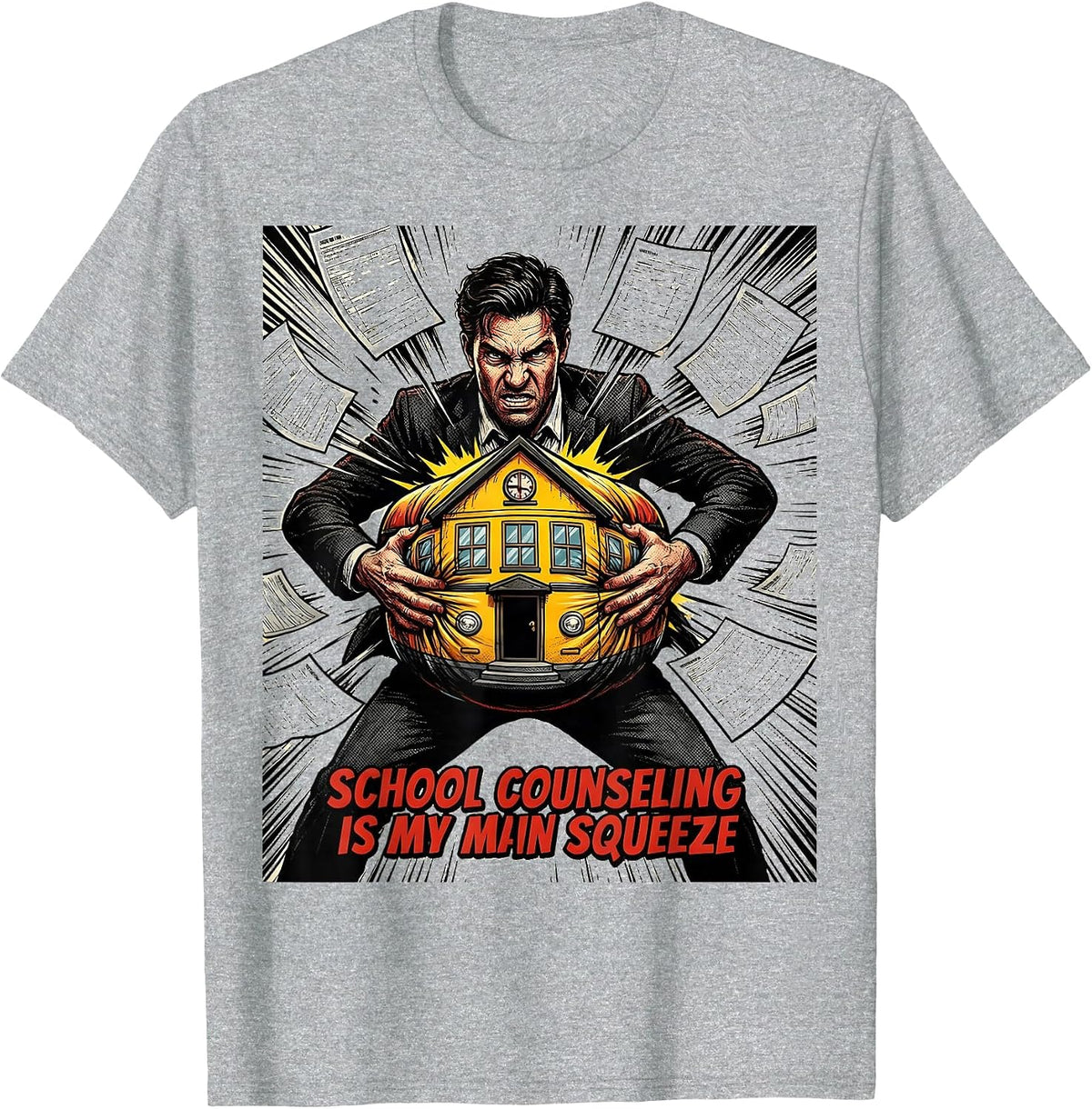 Men's School Counseling Is My Main Squeeze Comic Book School T-Shirt - Heather Grey