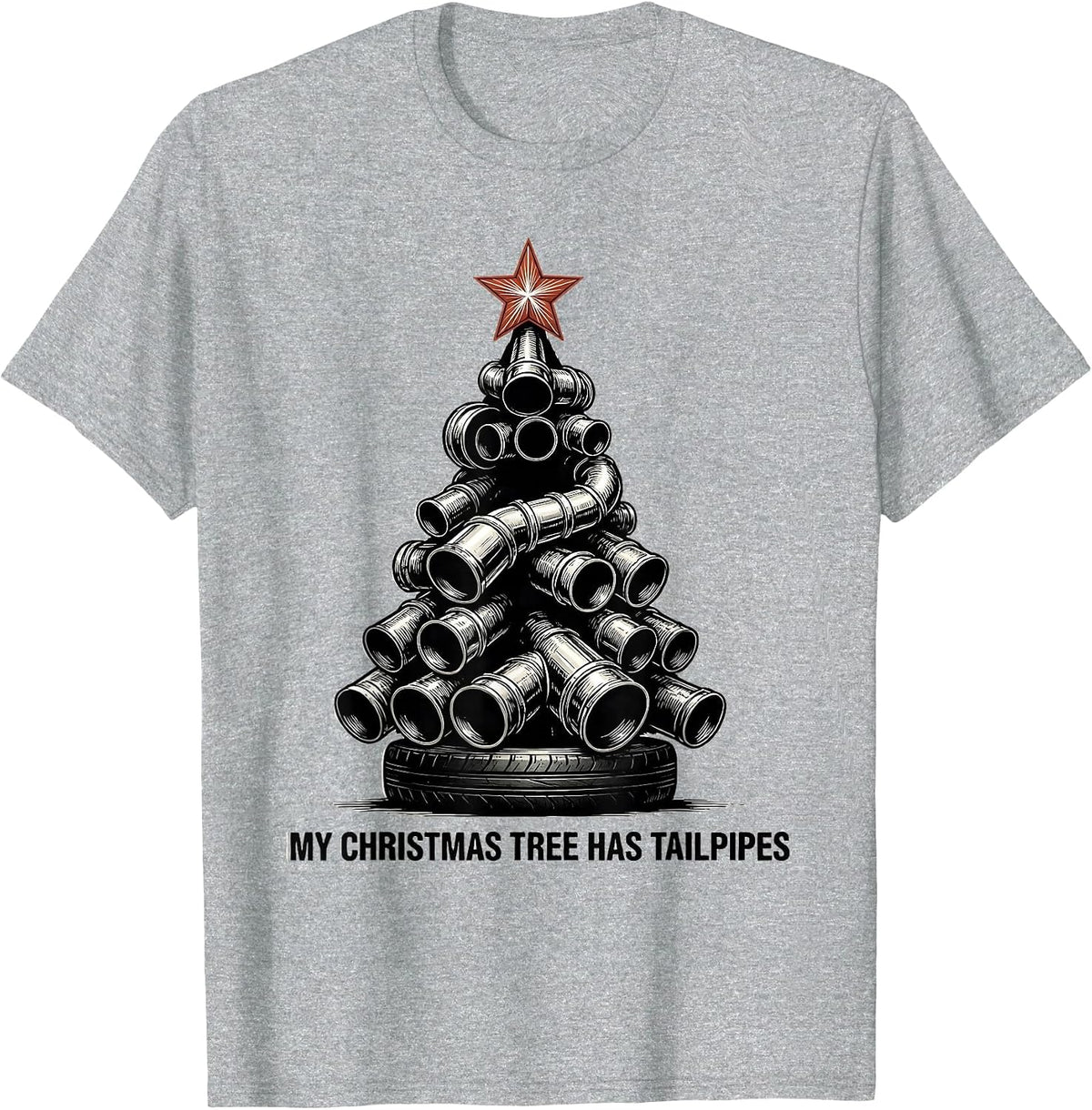 Men's My Christmas Tree Has Tailpipes Funny Muscle Car Racing T-Shirt - Heather Grey