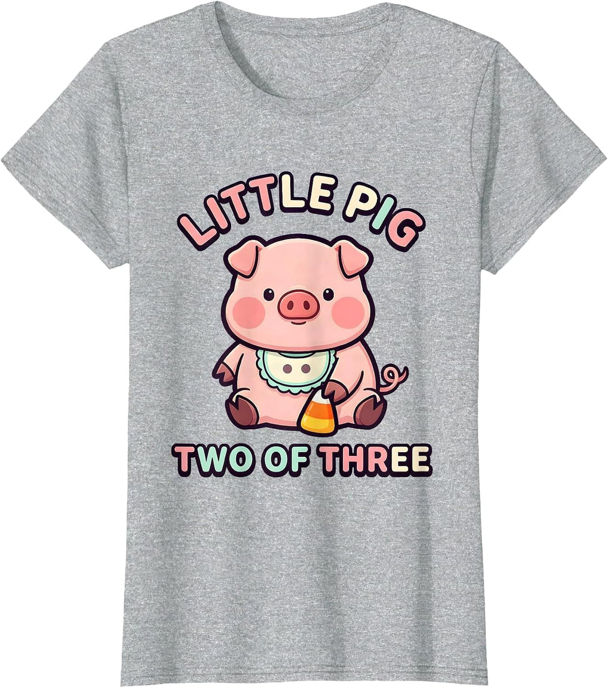 Women's Little Pig Two Of Three Cute Kawaii Pig Lover Halloween T-Shirt - Heather Grey