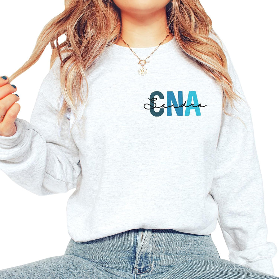Personalized CNA Nurse Sweatshirt, Custom Left Chest Name Certified Nursing Assistant Gift, Nursing School Graduation, Nurse