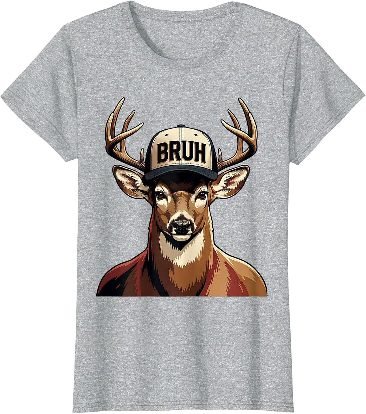 Women's Bruh Funny Buck Deer Hunting Camo Hat Novelty Gift T-Shirt - Heather Grey