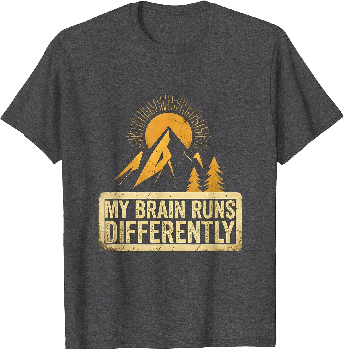 My Brain Runs Differently Autism Awareness Design T-Shirt - Dark Heather Grey