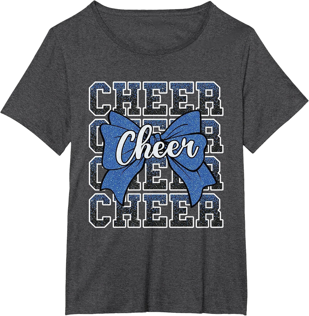 Coquette Cheer Bow Sport Cheerleader Cheerleading Blue T-Shirt - Dark Heather Grey