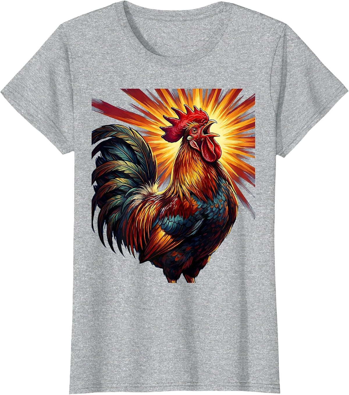 Proud Rooster Crowing at Golden Sunrise T-Shirt - Heather Grey