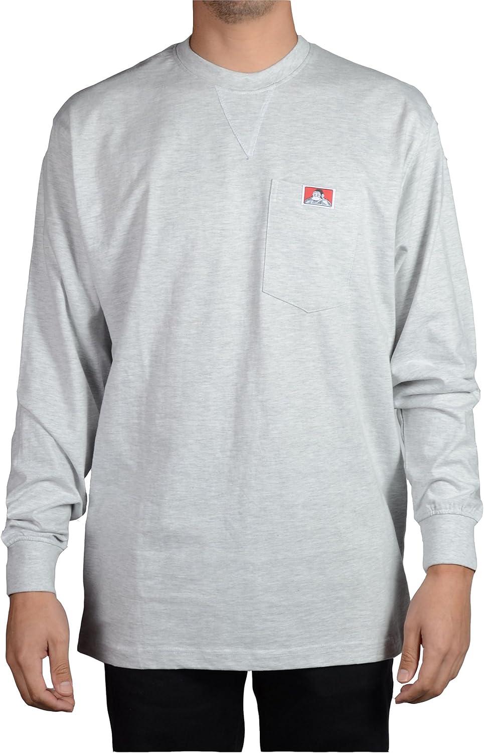 Ben Davis Men's Classic Label Long Sleeve Heavy Duty Pocket T-Shirt - Ash Grey
