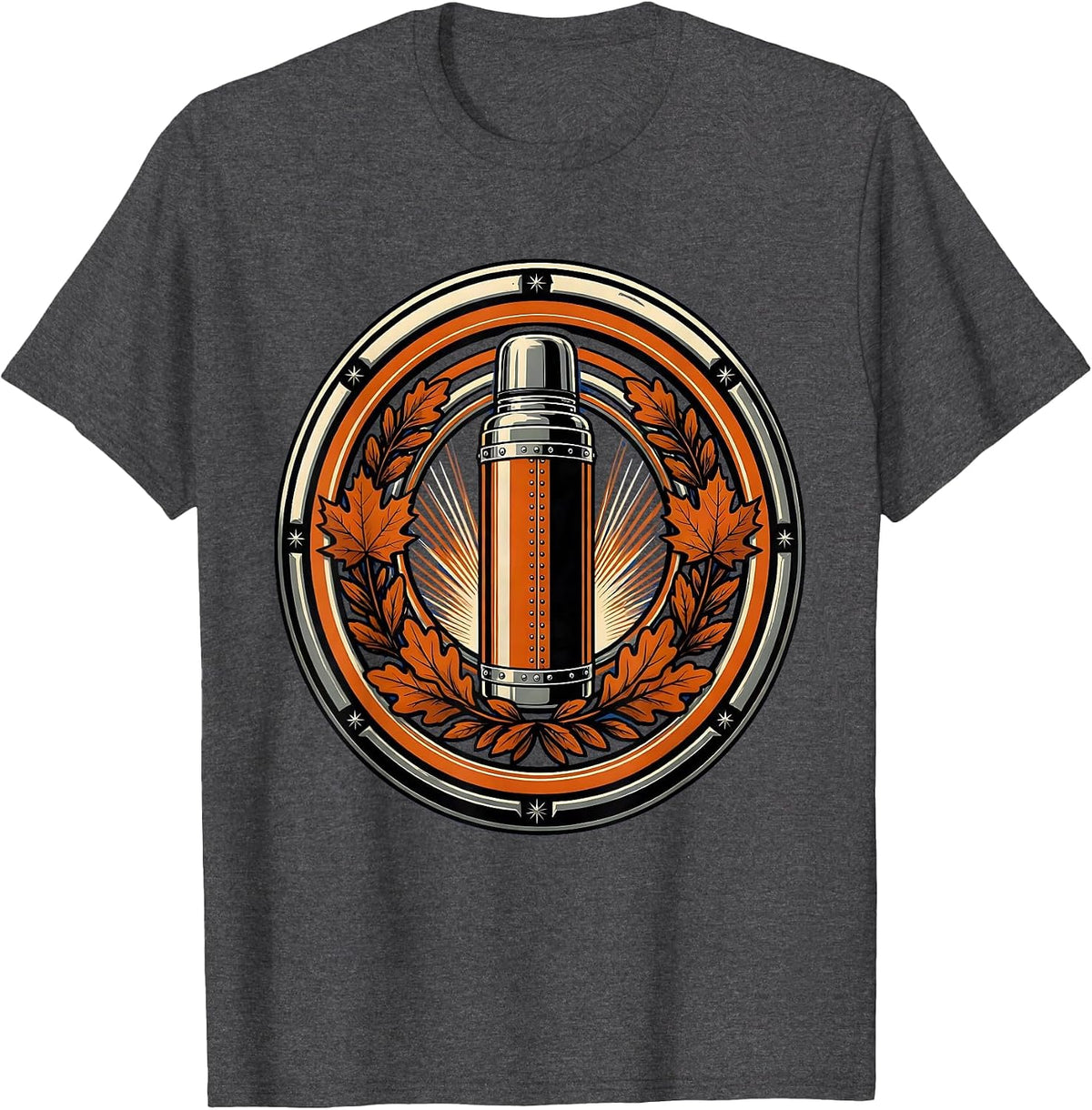 Men's Vintage Thermos Autumn Leaves Camping Design T-Shirt - Dark Heather Grey