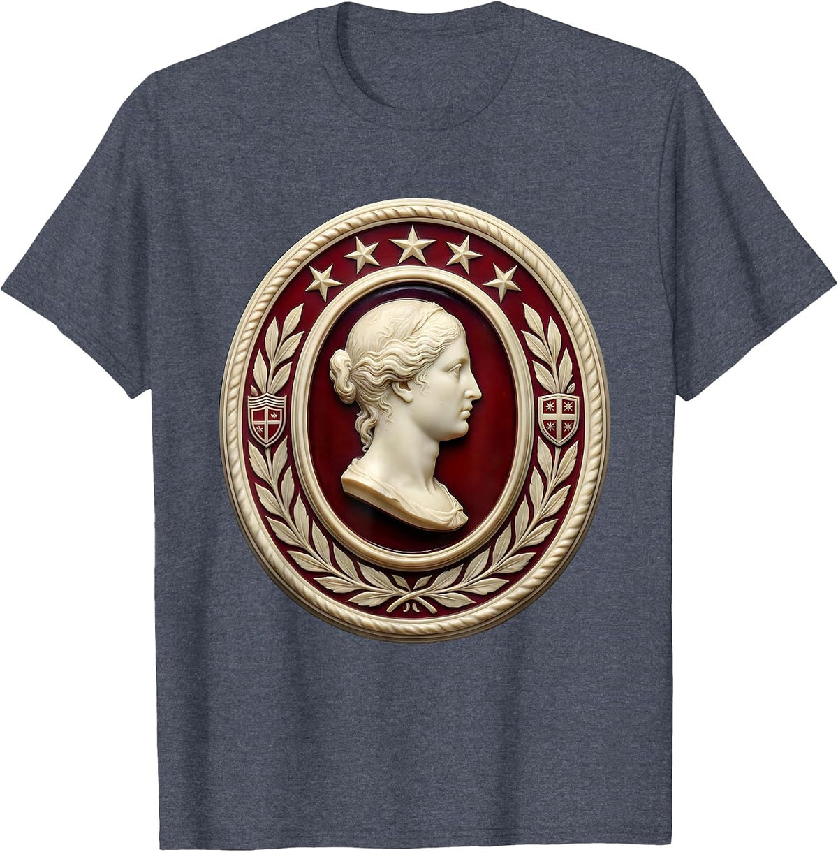 Patriotic Vintage Cameo Portrait Stars Design T-Shirt - Heather Blue