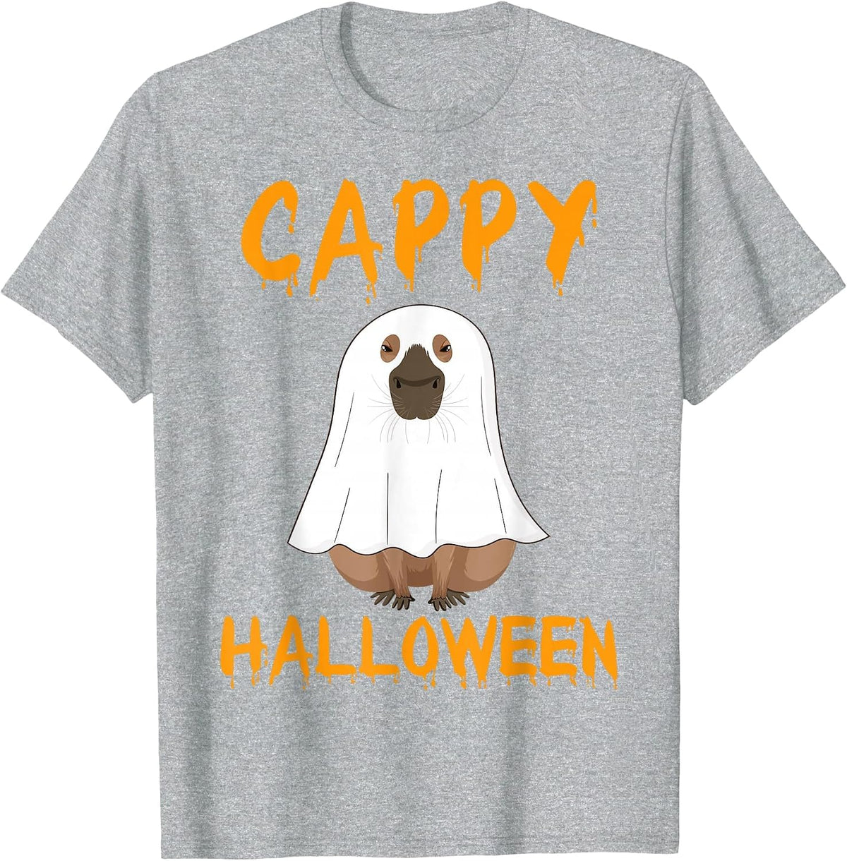 Cappy Halloween Funny Capybara Ghost T-Shirt - Heather Grey