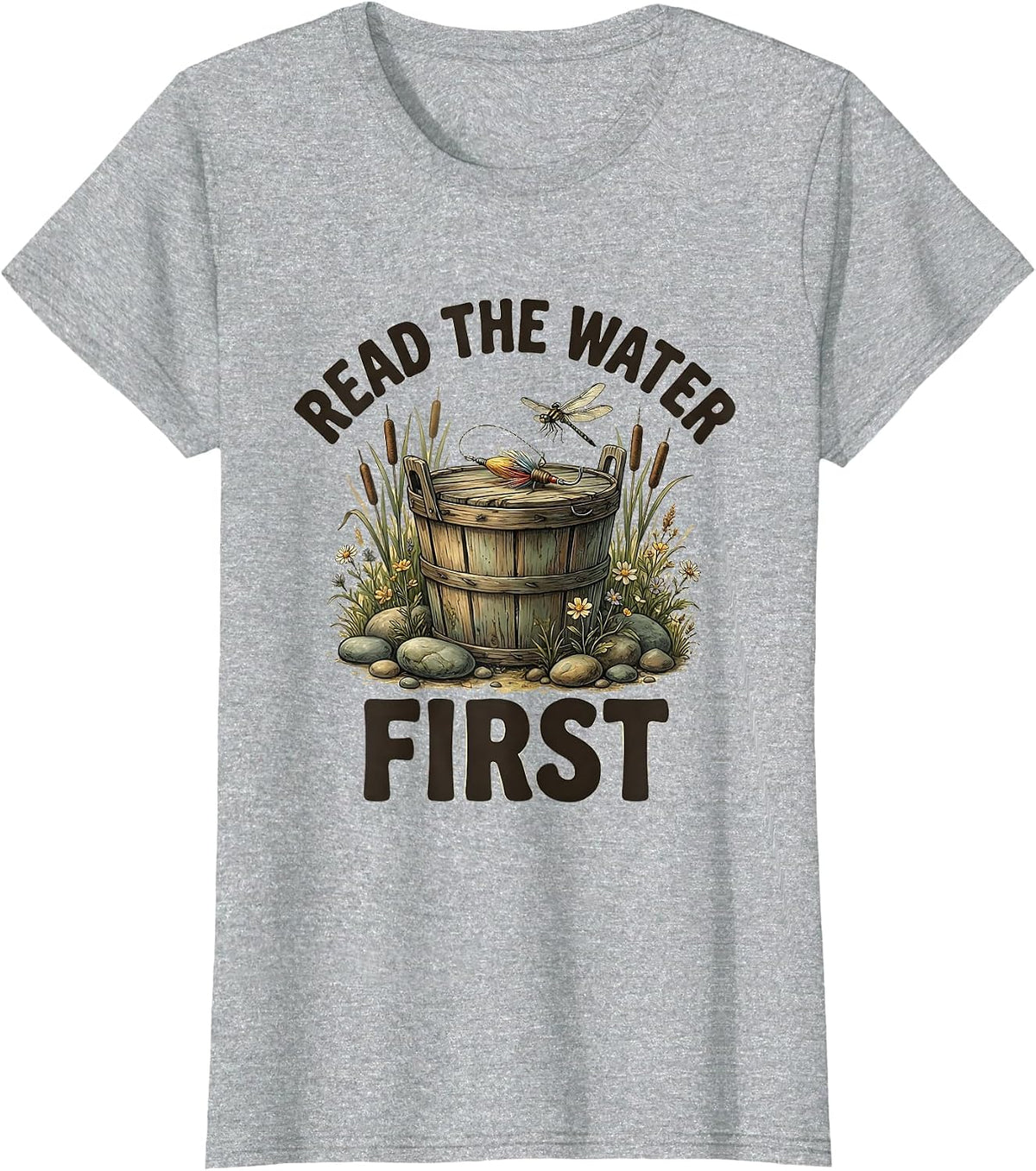 Read the Water First Fly Fishing Design T-Shirt - Heather Grey