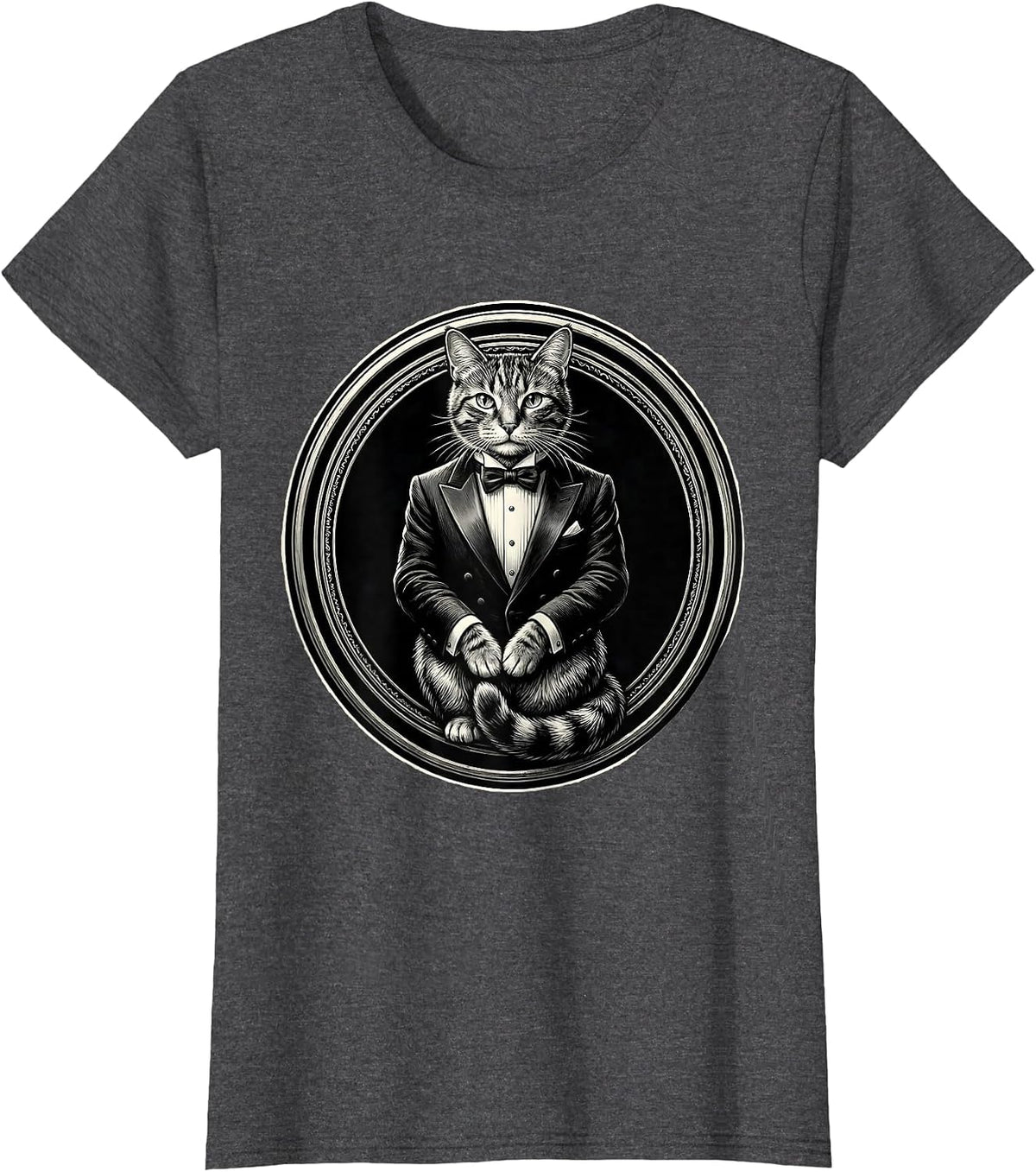 Women's Proud Cat in a Tiny Tuxedo Illustration T-Shirt - Dark Heather Grey