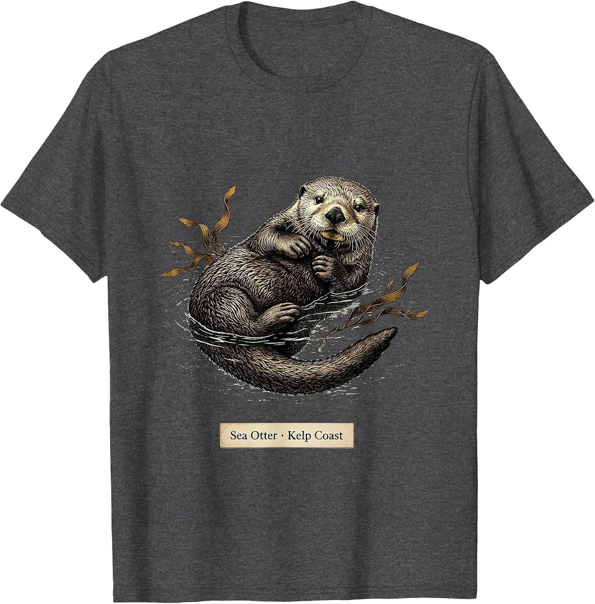 Men's Sea Otter · Kelp Coast Botanical Wildlife Portrait Art T-Shirt - Dark Heather Grey