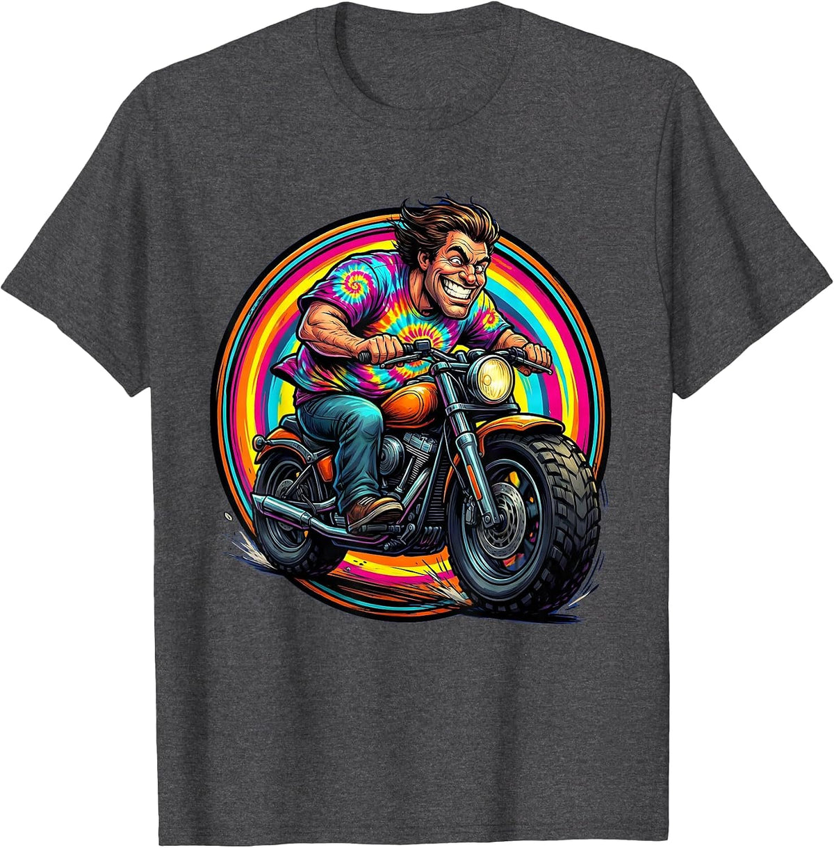 Men's Vibrant Tie Dye Motorcycle Rider Graphic T-Shirt - Dark Heather Grey