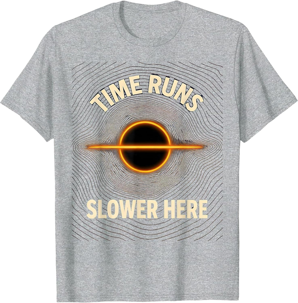 Men's Time Runs Slower Here Topographic Black Hole Physics T-Shirt - Heather Grey