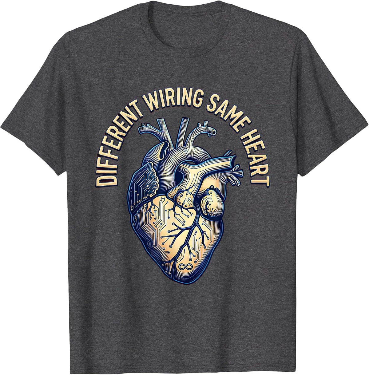 Different Wiring Same Heart Autism Awareness Design T-Shirt - Dark Heather Grey