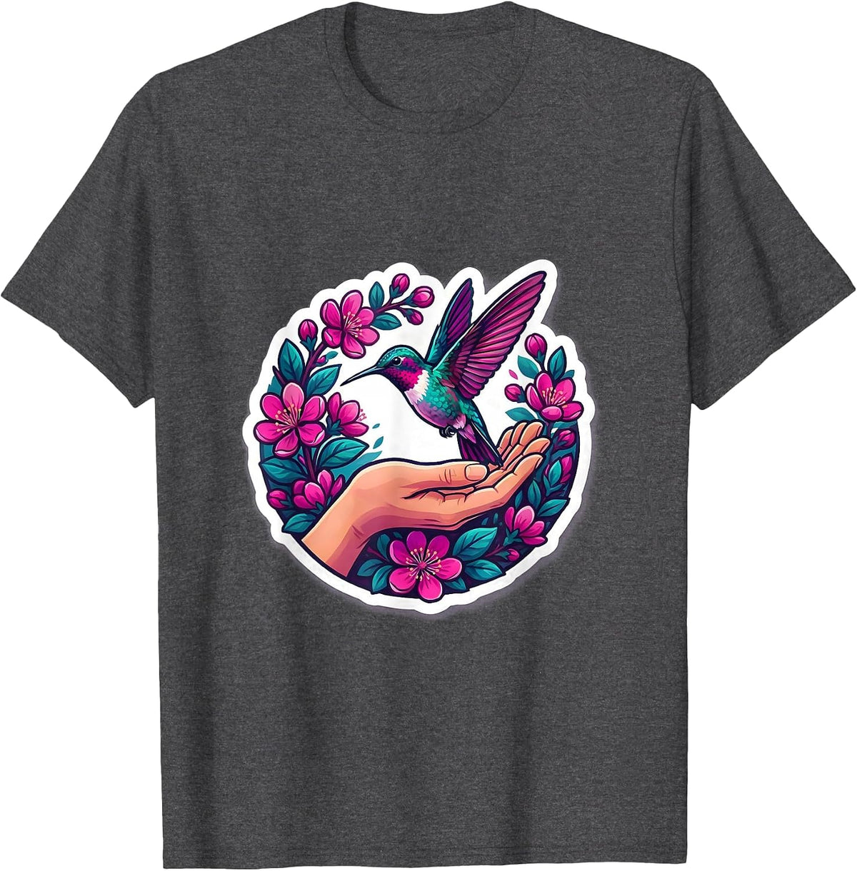 Autism Awareness Hummingbird Open Hand Design T-Shirt - Dark Heather Grey