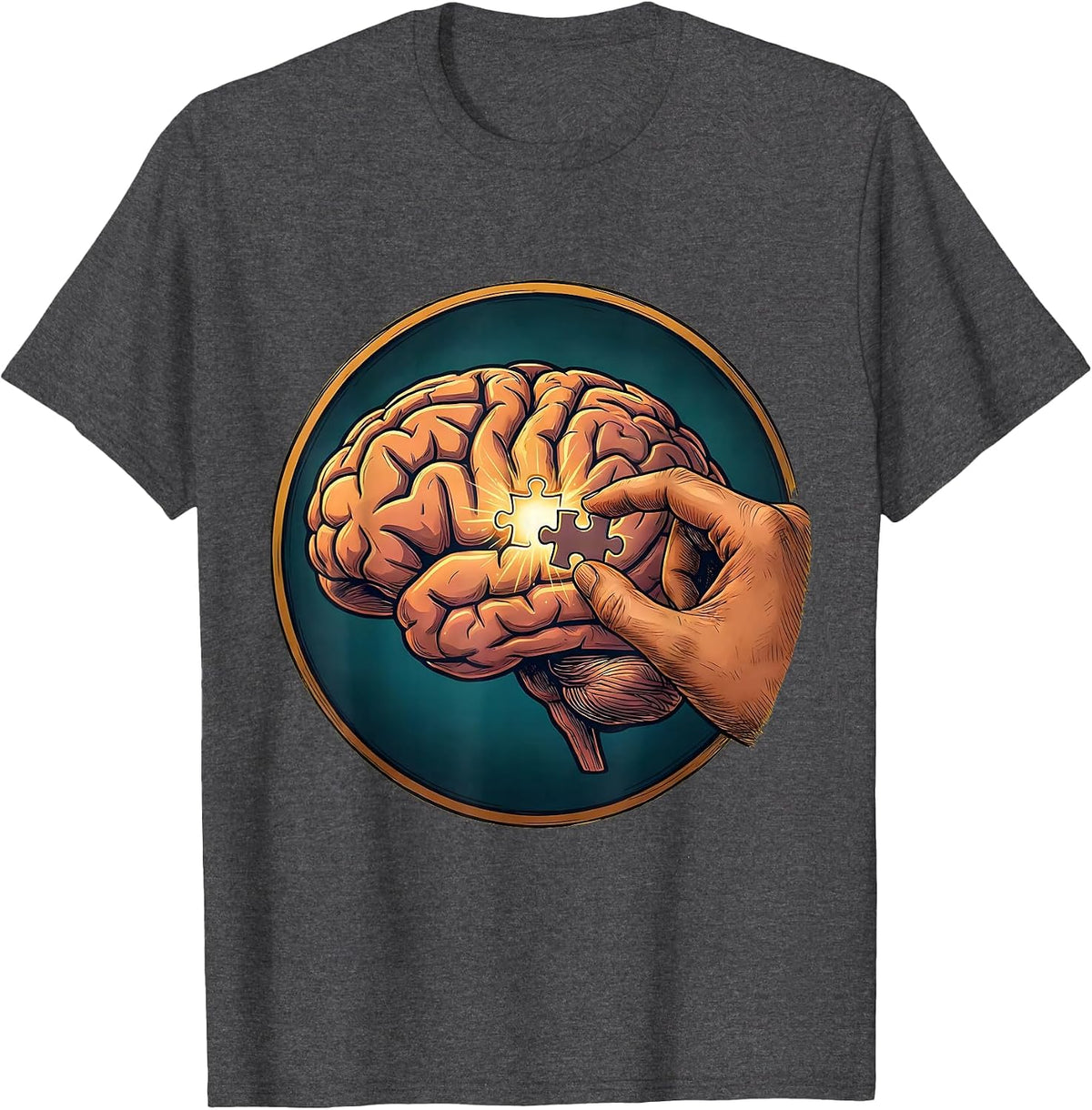 Men's Special Education Teacher Brain Puzzle Illustration T-Shirt - Dark Heather Grey