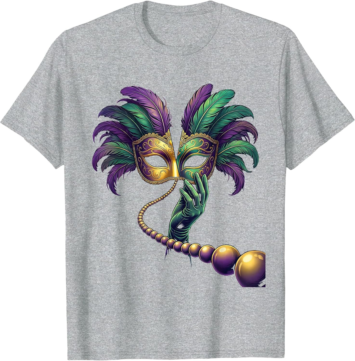 Men's Mardi Gras Mask Flung Open Party Costume Reveler T-Shirt - Heather Grey