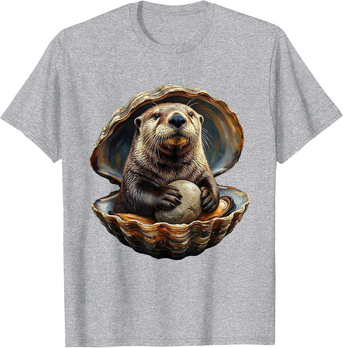Men's Oversized Sea Otter Gouache Poster Otter Lover Humor T-Shirt - Heather Grey