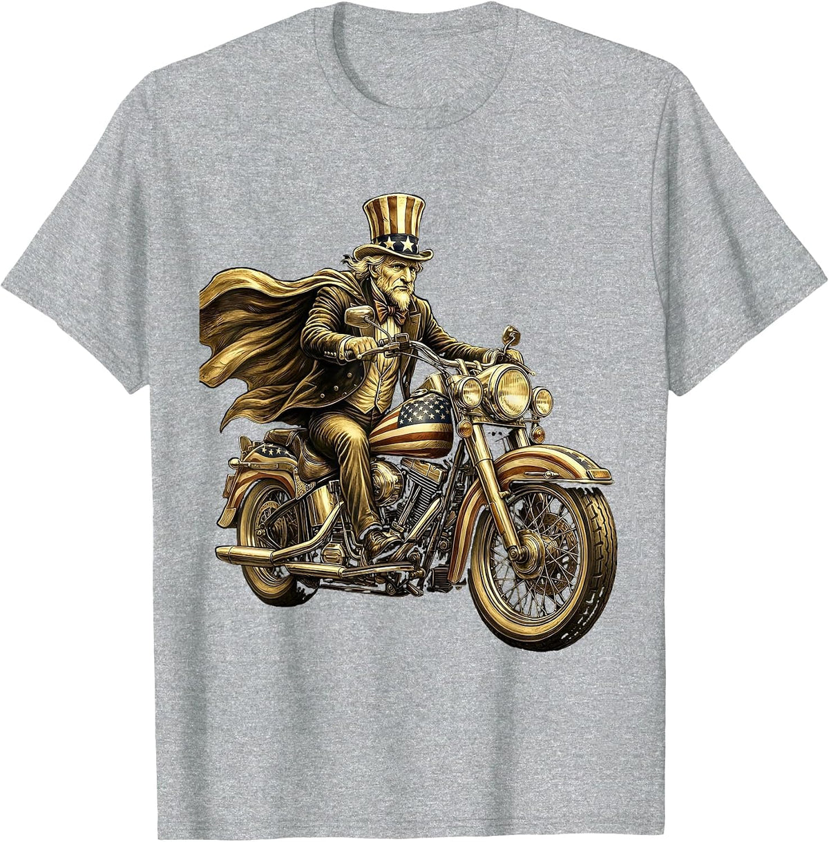 Men's Vintage Motorcycle American Flag Patriotic Graphic T-Shirt - Heather Grey