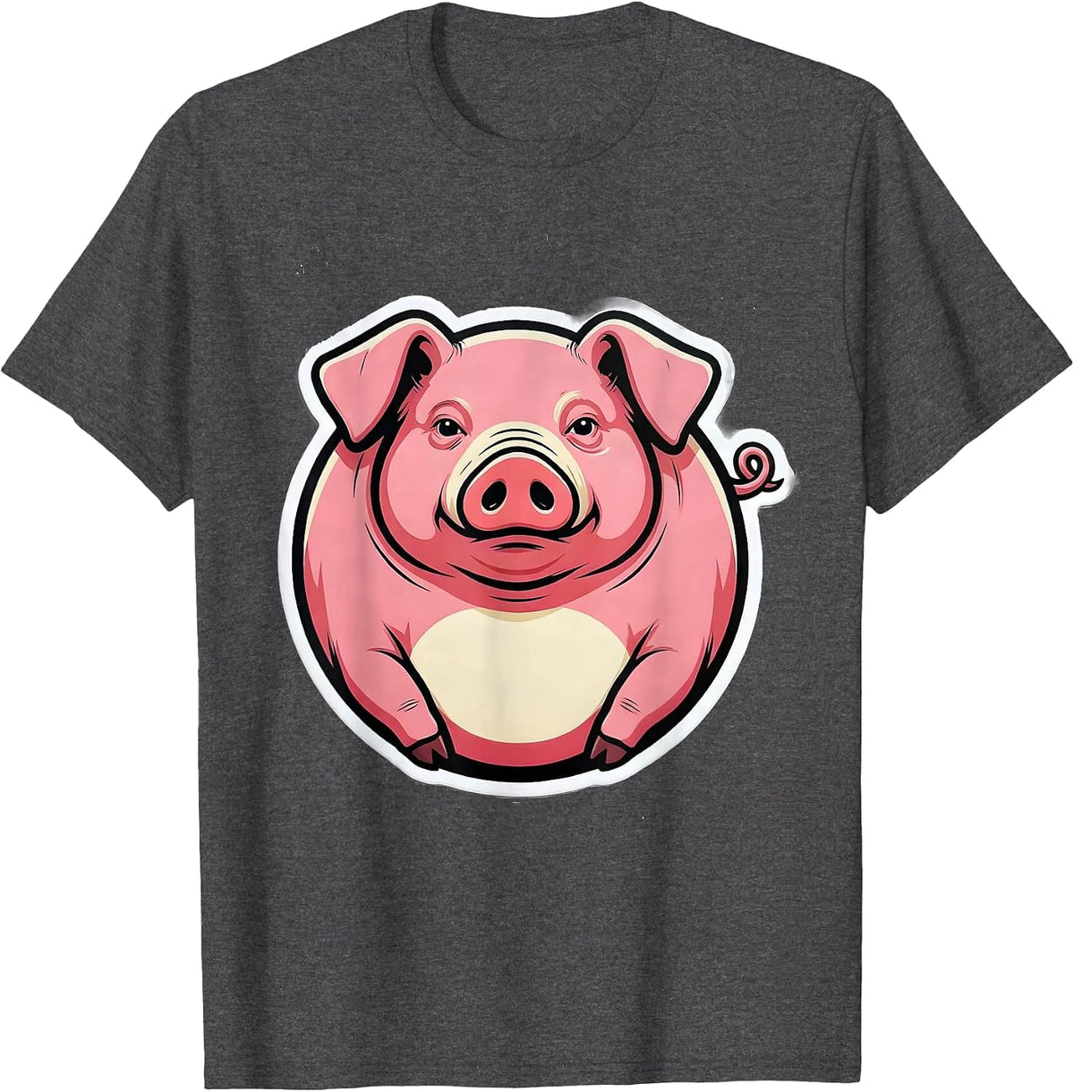 Pig Lover Sticker Farm Animal Humor Casual Wear T-Shirt - Dark Heather Grey