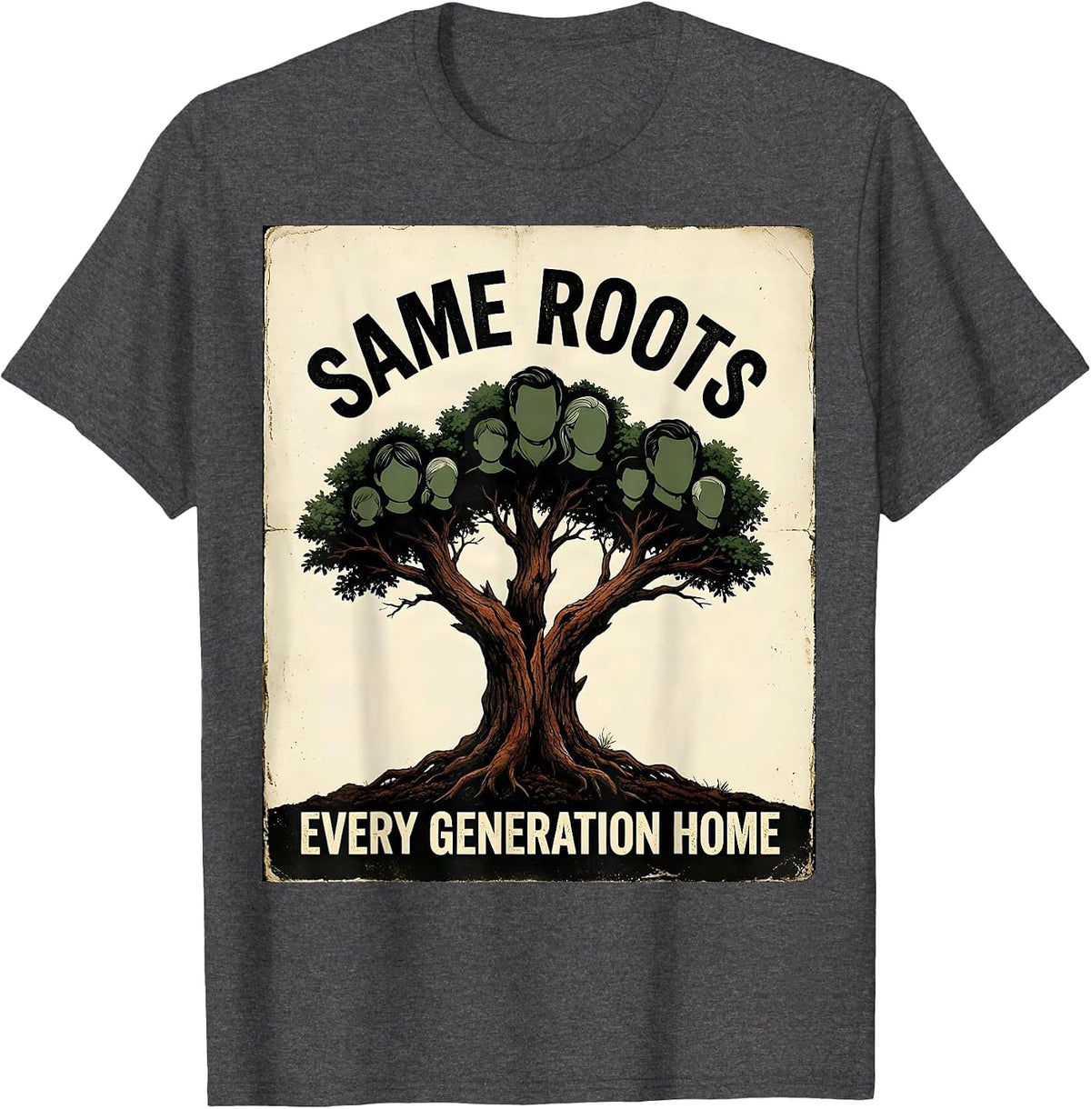 Men's Same Roots, Every Generation Home Vintage Family Reunion T-Shirt - Dark Heather Grey