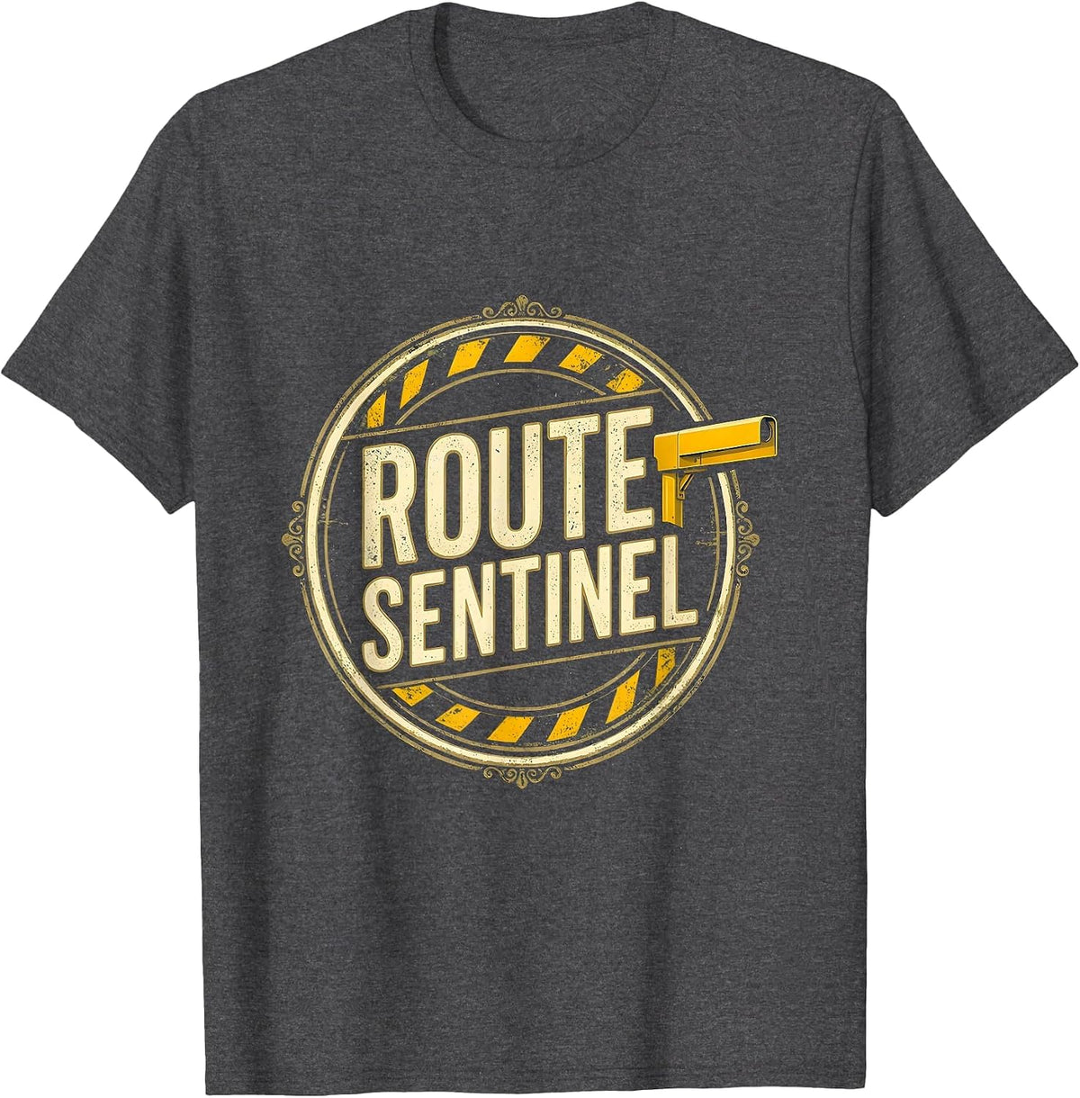 Route Sentinel Vintage School Bus Driver Design T-Shirt - Dark Heather Grey
