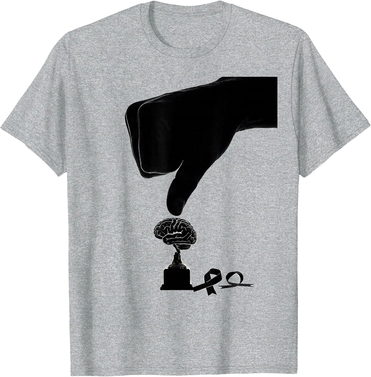 Men's Thumbs Down Brain On Pedestal Parkinson's Defiant Humor T-Shirt - Heather Grey