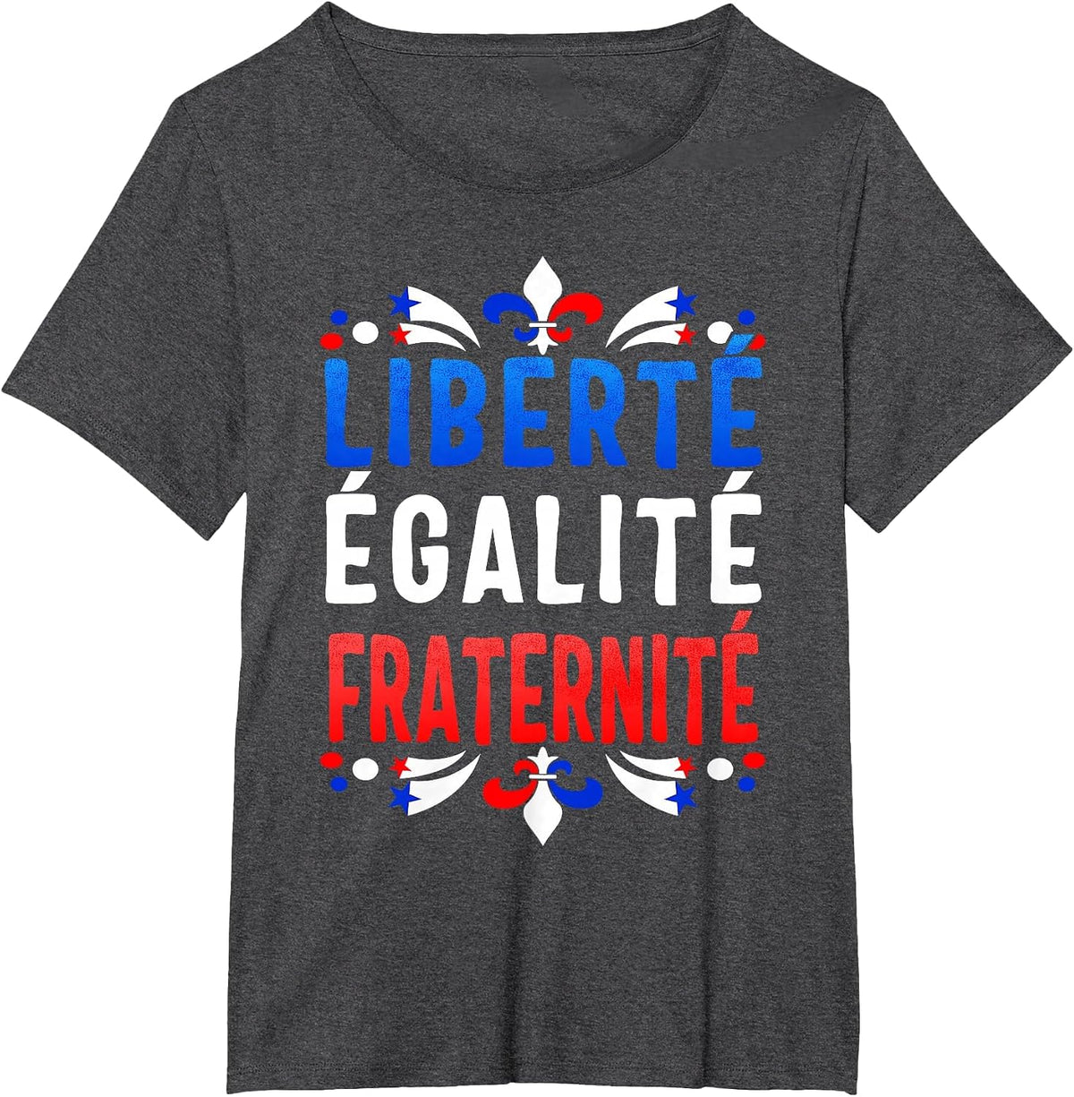 Liberty Equality Fraternity French Bastille Day Fleur De Lis T-Shirt - Dark Heather Grey