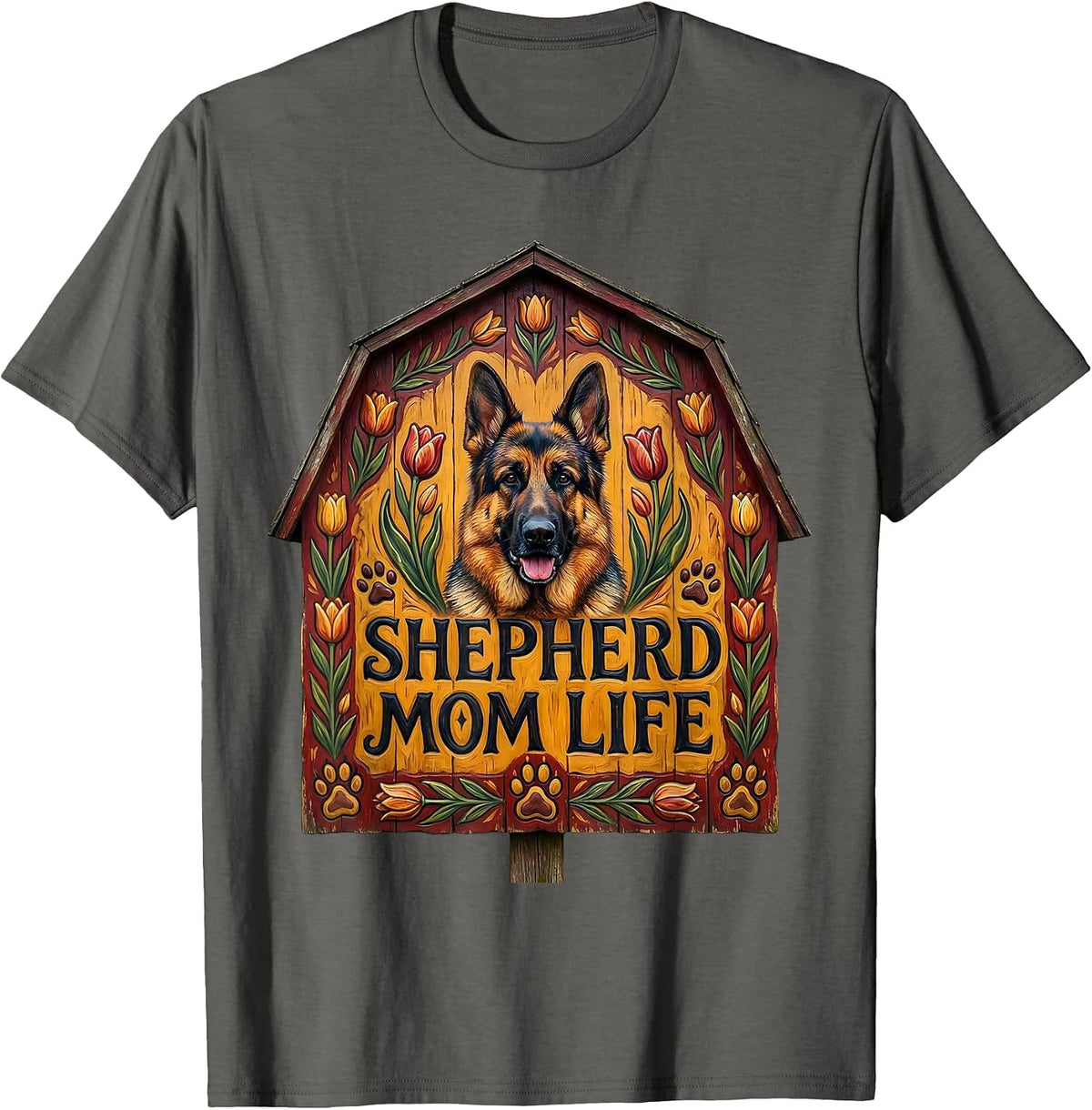 Shepherd Mom Life German Shepherd Dog Parent Design T-Shirt - Asphalt Grey