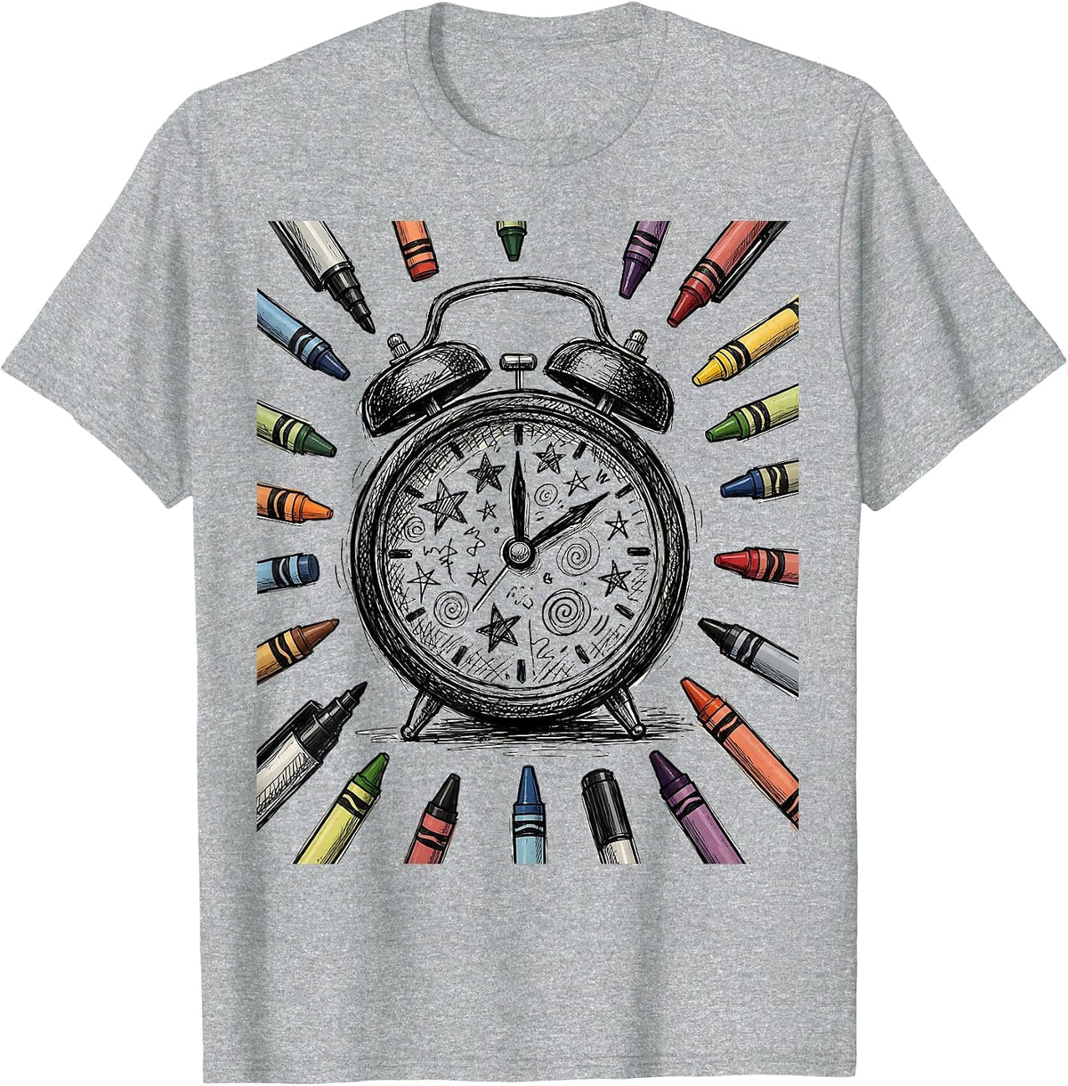Men's Sped Teacher Alarm Clock Crayons Markers Graphic T-Shirt - Heather Grey