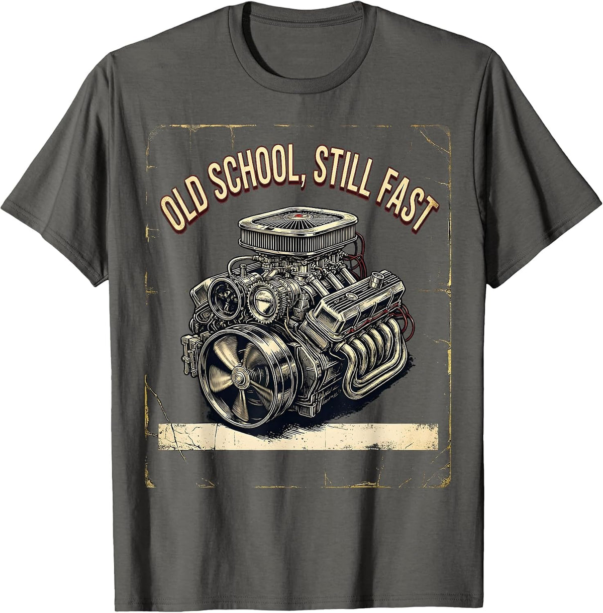 Men's Old School Still Fast Distressed Vintage Muscle Car Racing T-Shirt - Asphalt Grey