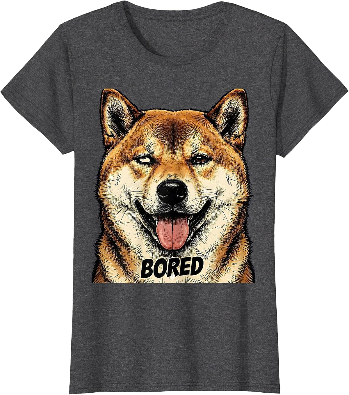 Women's Bored Comic Book Shiba Inu Doge Meme Humor T-Shirt - Dark Heather Grey
