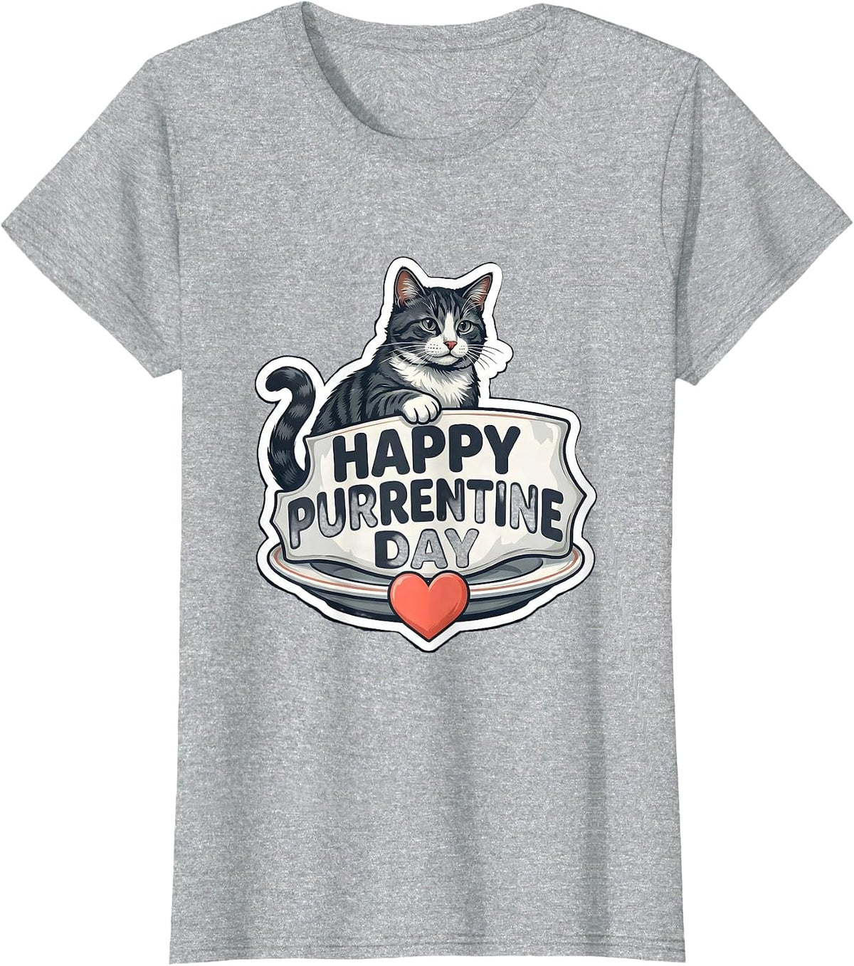 Women's Happy Purrentine Day Cute Tuxedo Cat Valentine Gift T-Shirt - Heather Grey