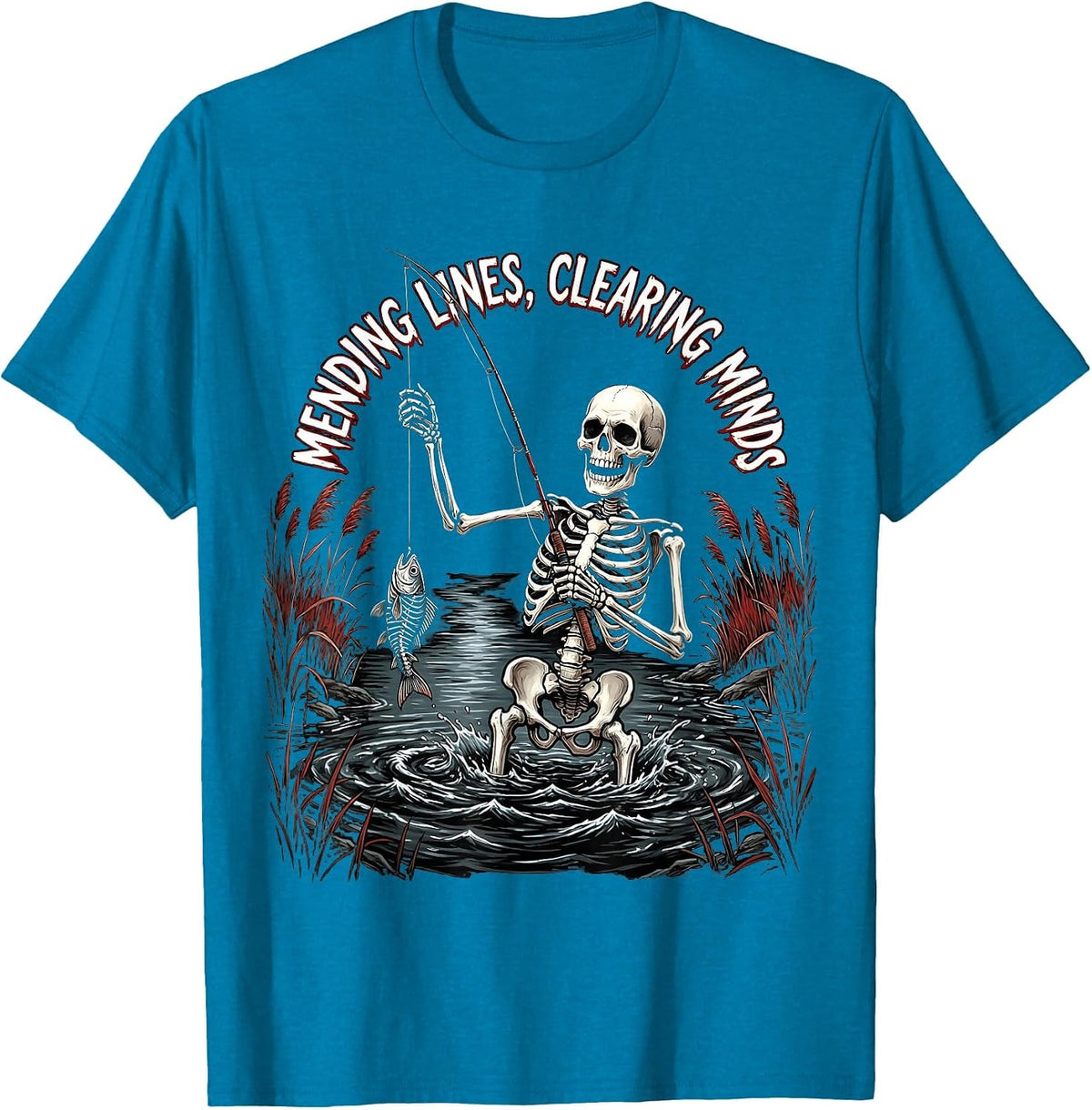 Mending Lines Clearing Minds Fly Fishing Design T-Shirt - Sapphire Blue