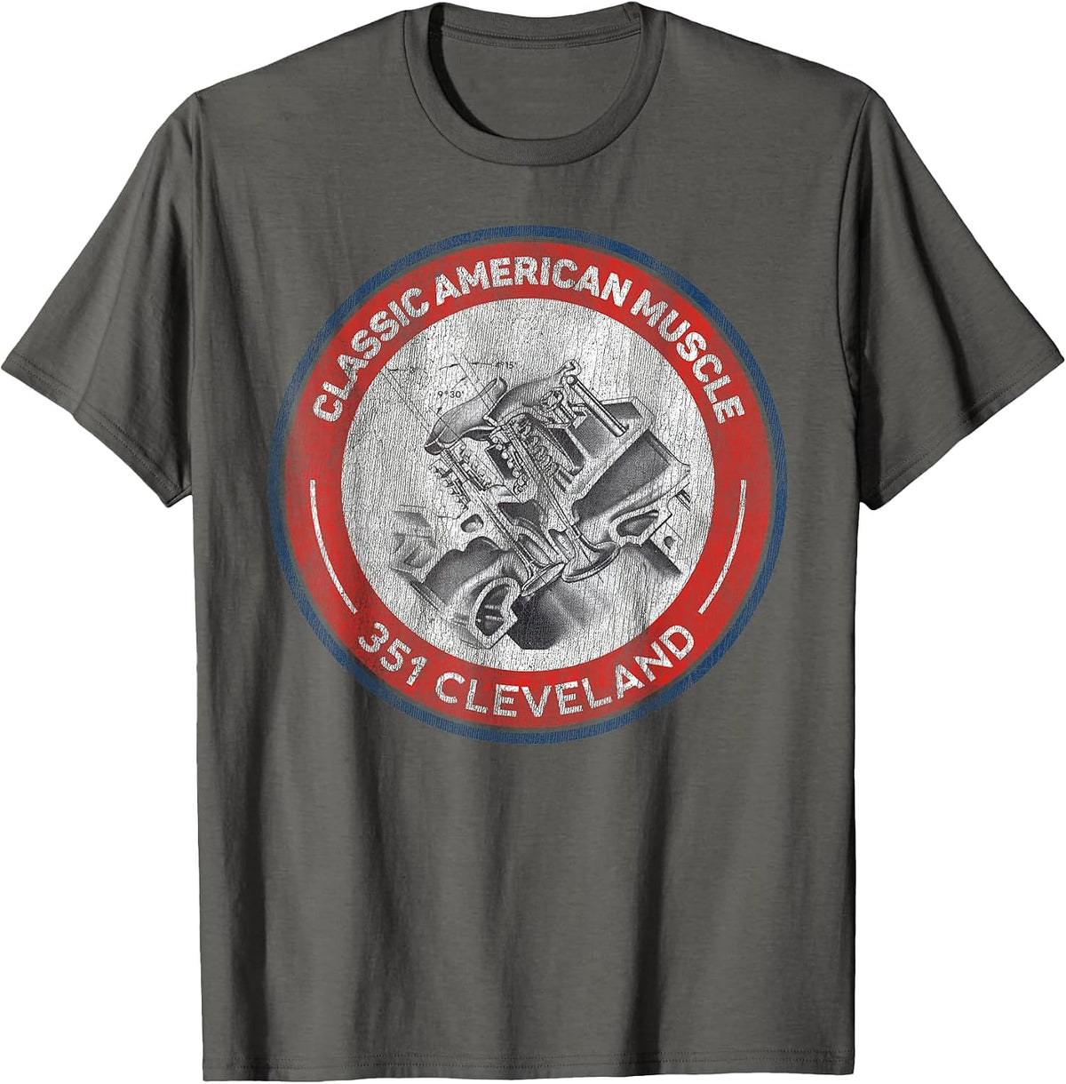 351 Cleveland Canted Valve Musclecar Retro Logo Tshirt T-Shirt - Asphalt Grey