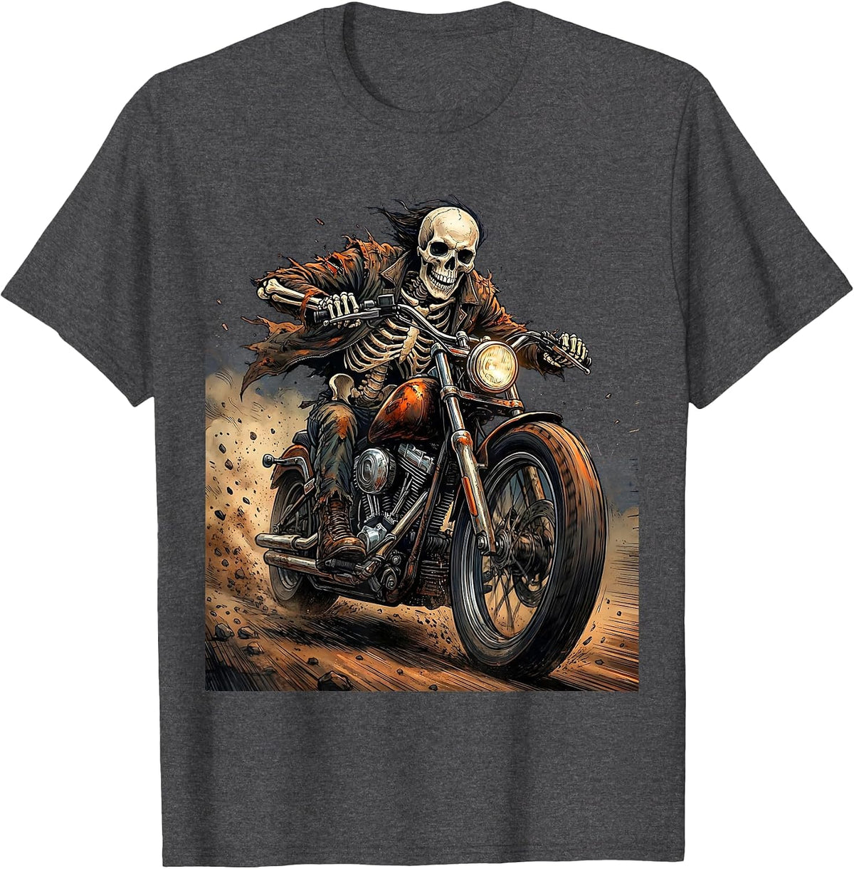 Men's Skeleton Motorcycle Rider Full Speed Graphic T-Shirt - Dark Heather Grey