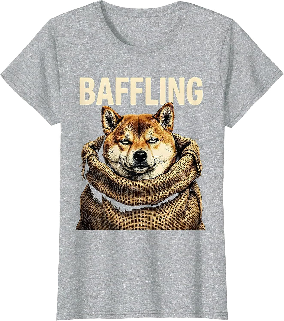 Women's Baffling Pop Art Shiba Inu Doge Meme Humor T-Shirt - Heather Grey