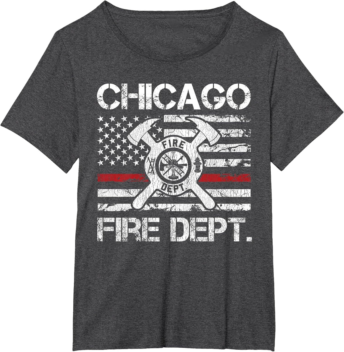 Chicago Illinois Fire Department Thin Red Line Fireman T-Shirt - Dark Heather Grey
