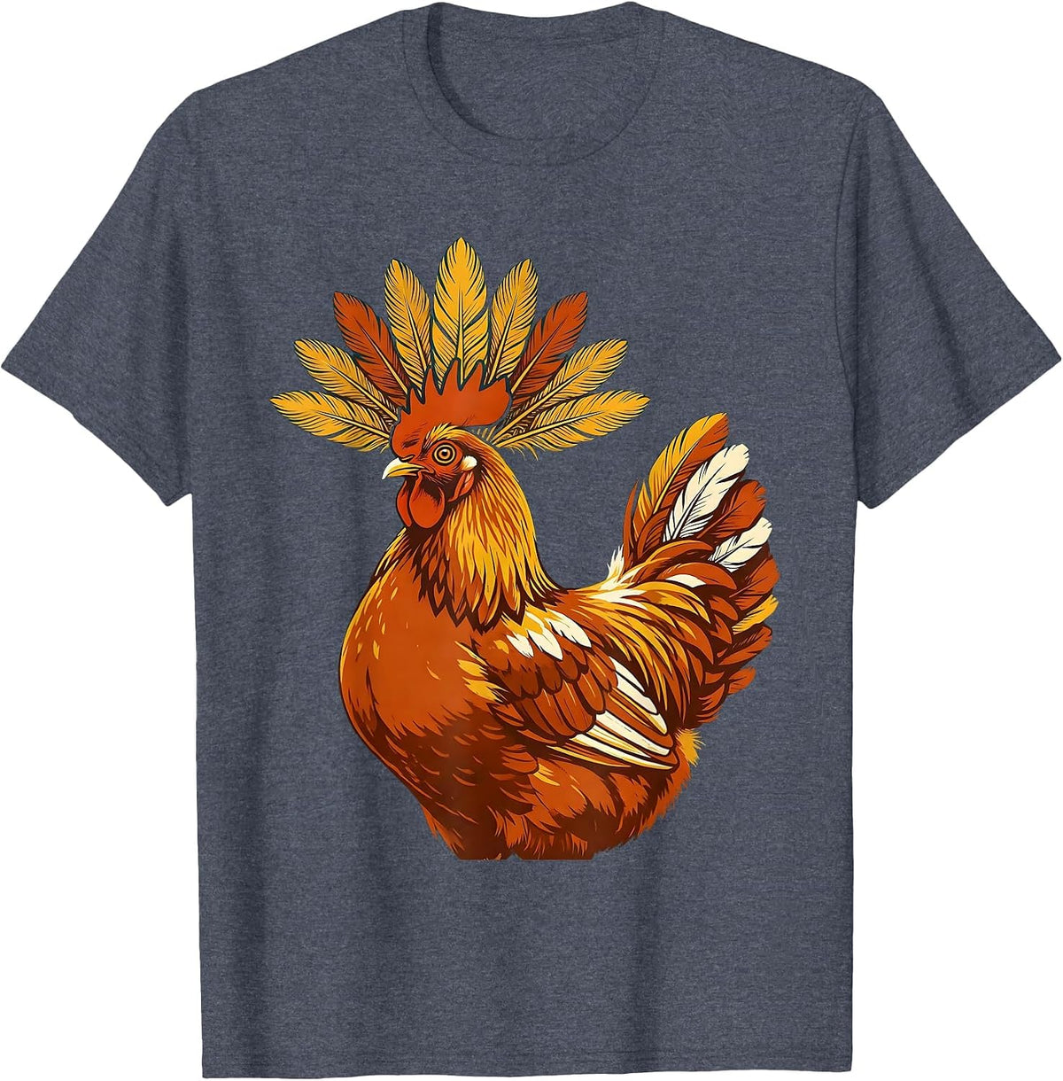 Crowned Hen Royalty Chicken Art Design T-Shirt - Heather Blue