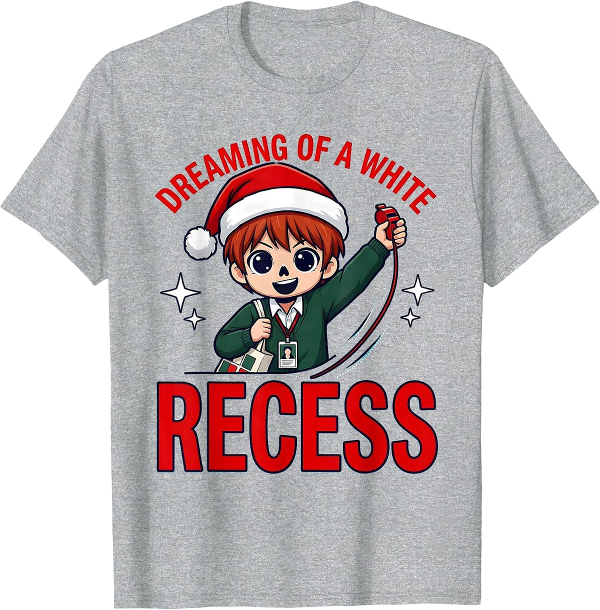 Men's DREAMING OF A WHITE RECESS Funny School Teacher Christmas T-Shirt - Heather Grey