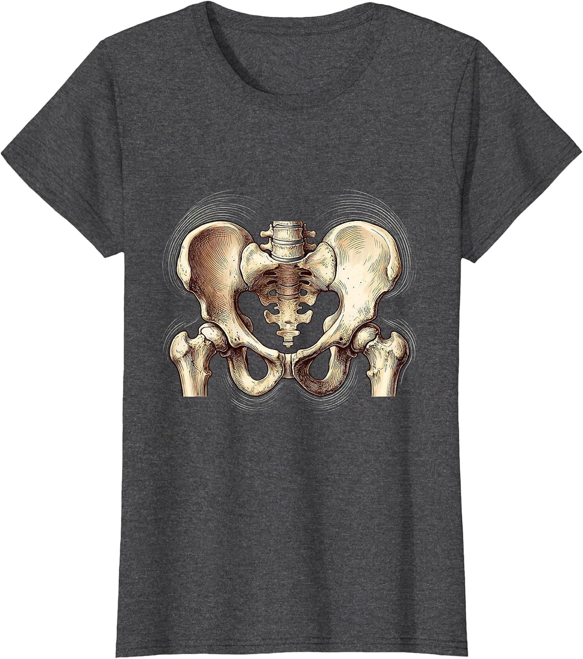 Women's Physical Therapy Pelvis and Hip Bones Motion Art T-Shirt - Dark Heather Grey