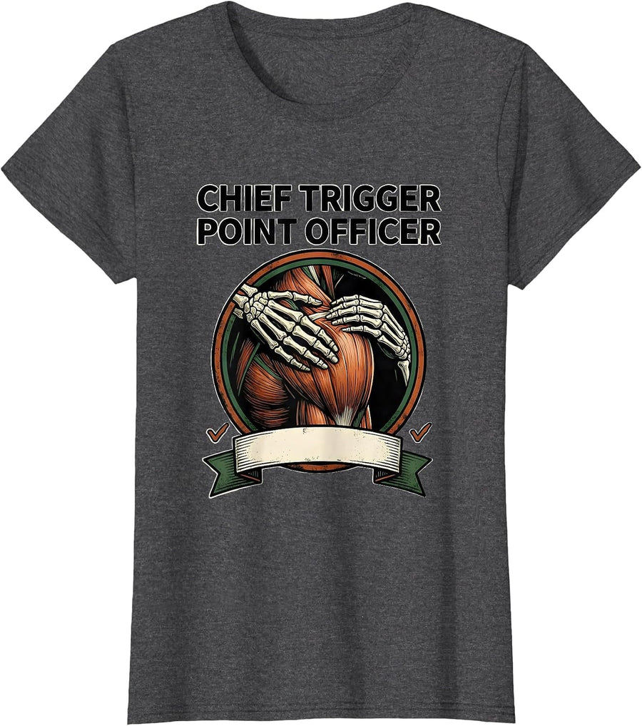 Women's Chief Trigger Point Officer Vintage Massage Therapist T-Shirt - Dark Heather Grey