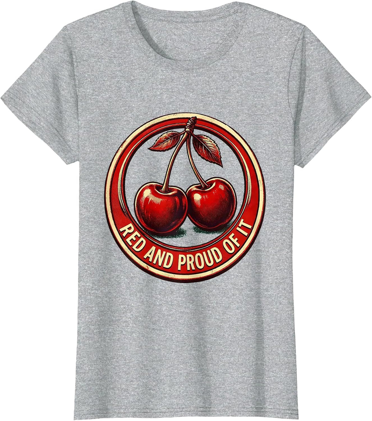 Red and Proud of It Cherry Graphic Design T-Shirt - Heather Grey