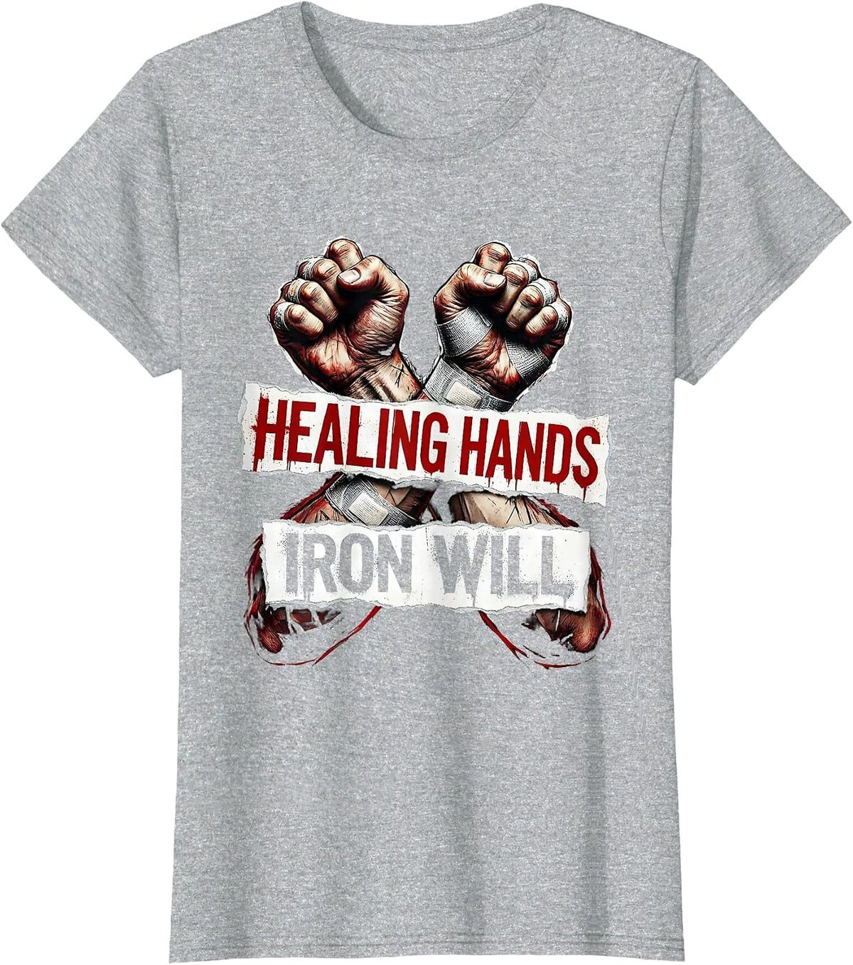 Healing Hands Iron Will CNA Nurse Design T-Shirt - Heather Grey