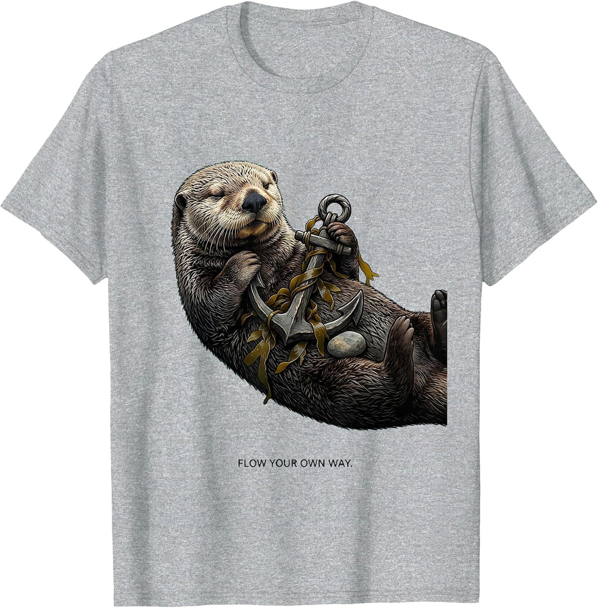 Men's Flow Your Own Way Funny Sea Otter Animal Lover Back To T-Shirt - Heather Grey