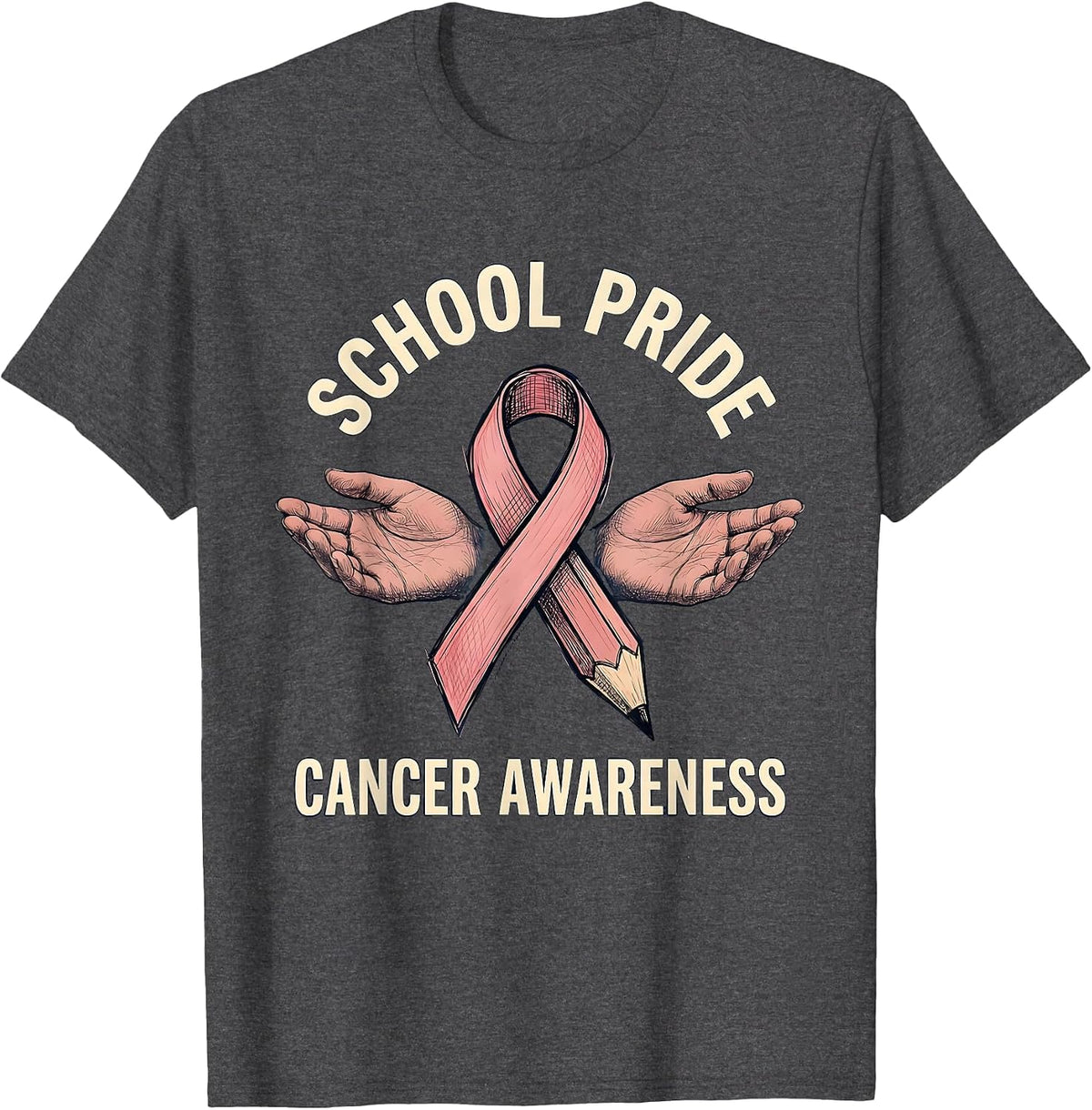 School Pride Cancer Awareness Pencil Sketch Design T-Shirt - Dark Heather Grey